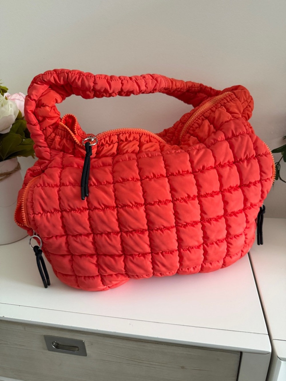 Free People Quilted Coral Red Women's Shoulder Bag